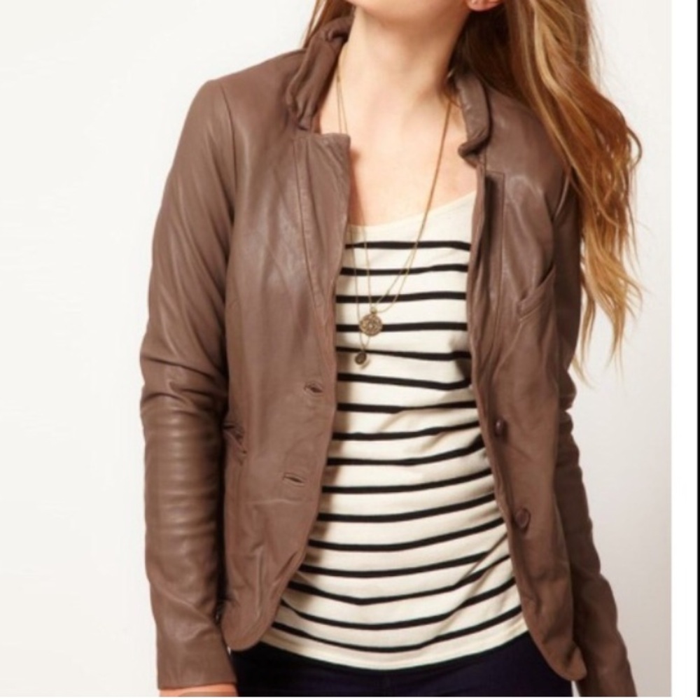 Muubaa Leather Blazer Jacket Size 4 S Futura Taupe Brown Gray Y2K 90s